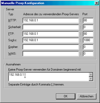 In Netscape: Bearbeiten/ Einstellungen/ [rechter Kasten] Erweitert/ Proxies [linker Kasten] Manuelle Proxy-Konfiguration/ [daneben] Anzeigen